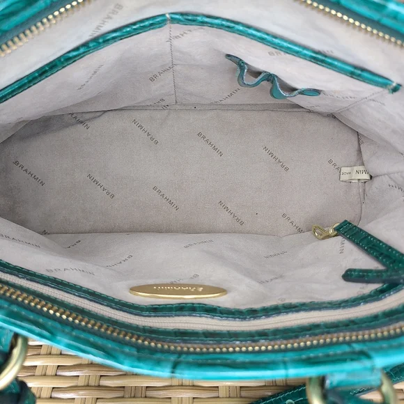 Brahmin Teal Blue Crocodile Embossed Leather Bag Tassel Charm - Picture 12 of 16